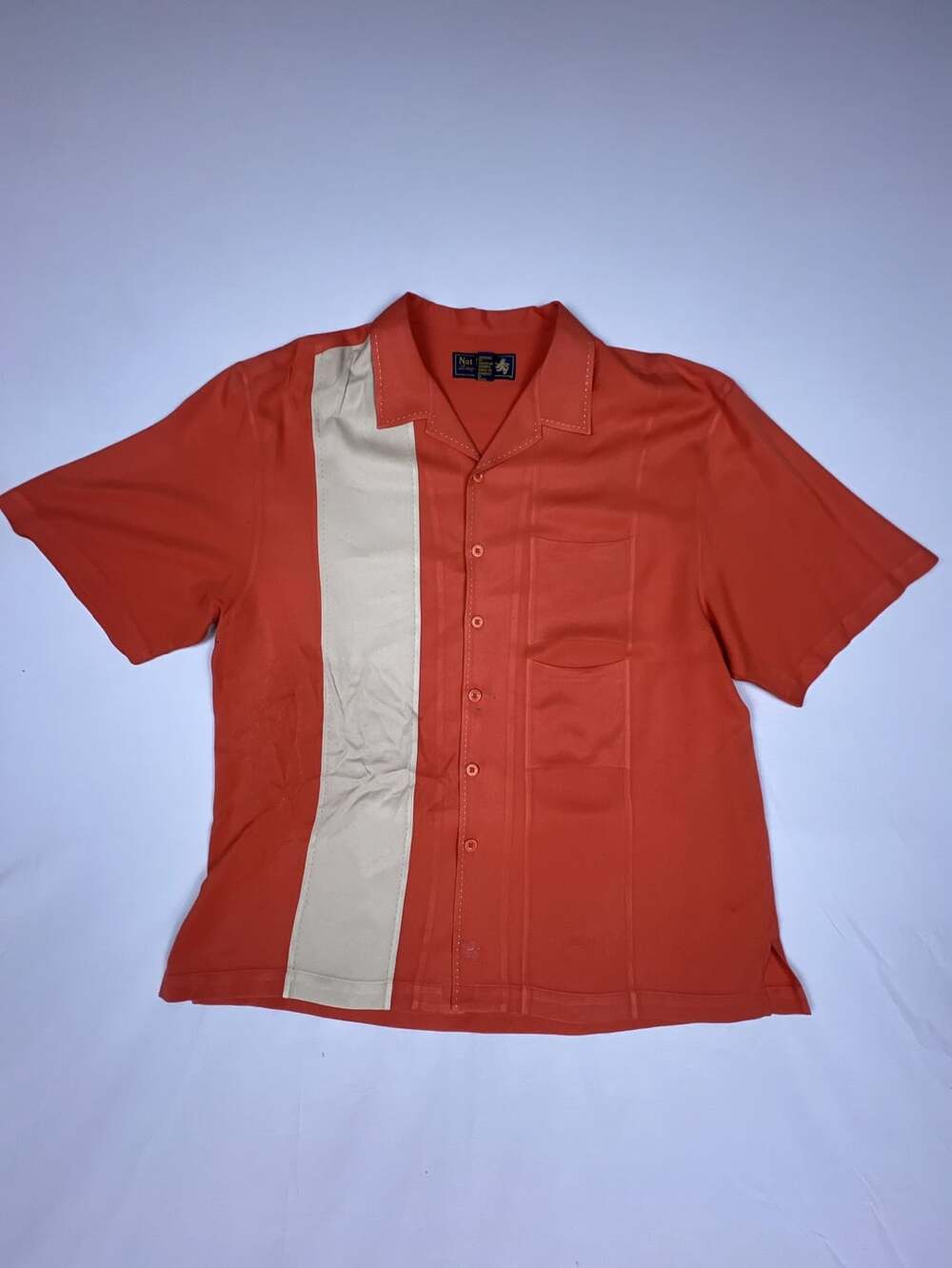Nat Nast Bowling Shirt Orange Silk Camp Collar